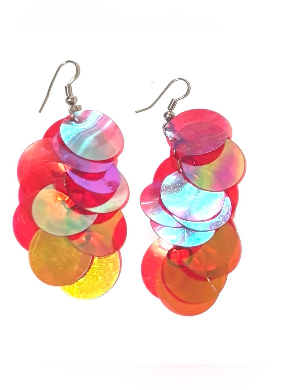 Iridescent Red Cascade Disc Drop Earrings